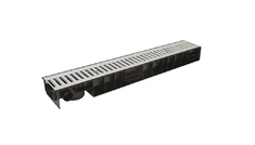 Set Ecoteck STANDART:draindge channel 100.125 h129 -plastic, welded galvanized grating,cl.B125